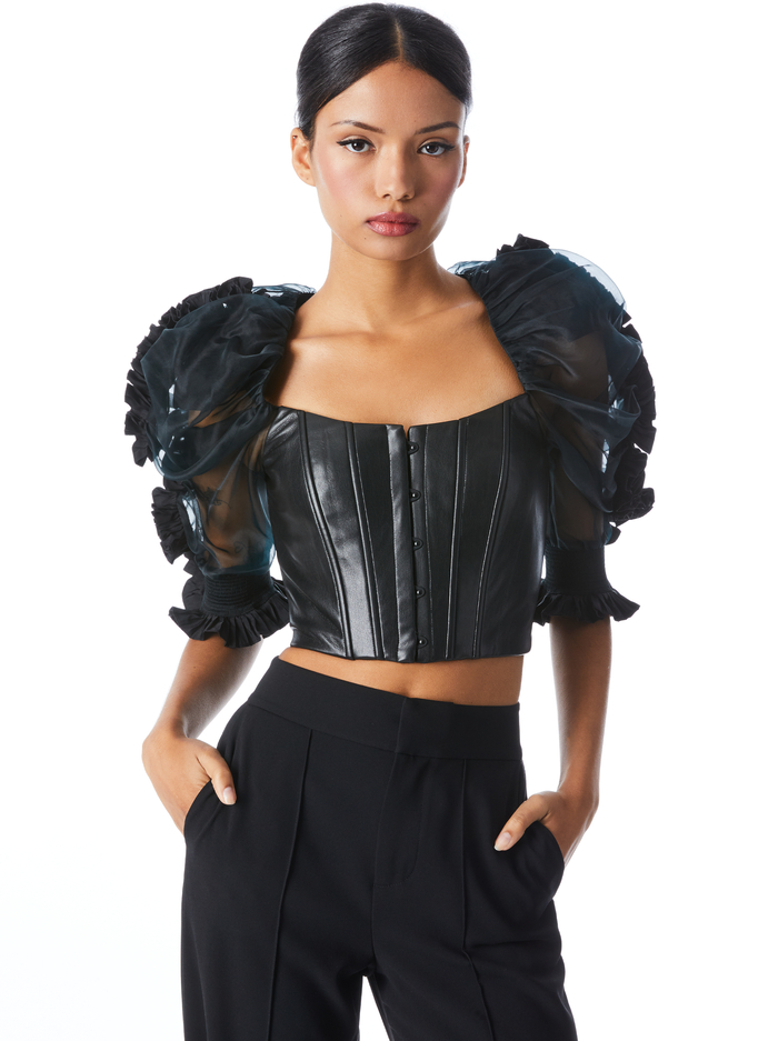 FANTASIA PLEATED SLEEVE BUSTIER - BLACK - Alice And Olivia