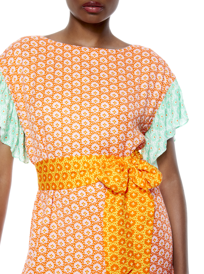 ELLA MAE TIE WAIST MINI DRESS - STAMP ENGLISH ROSE/COMBO image 1 - Alice And Olivia