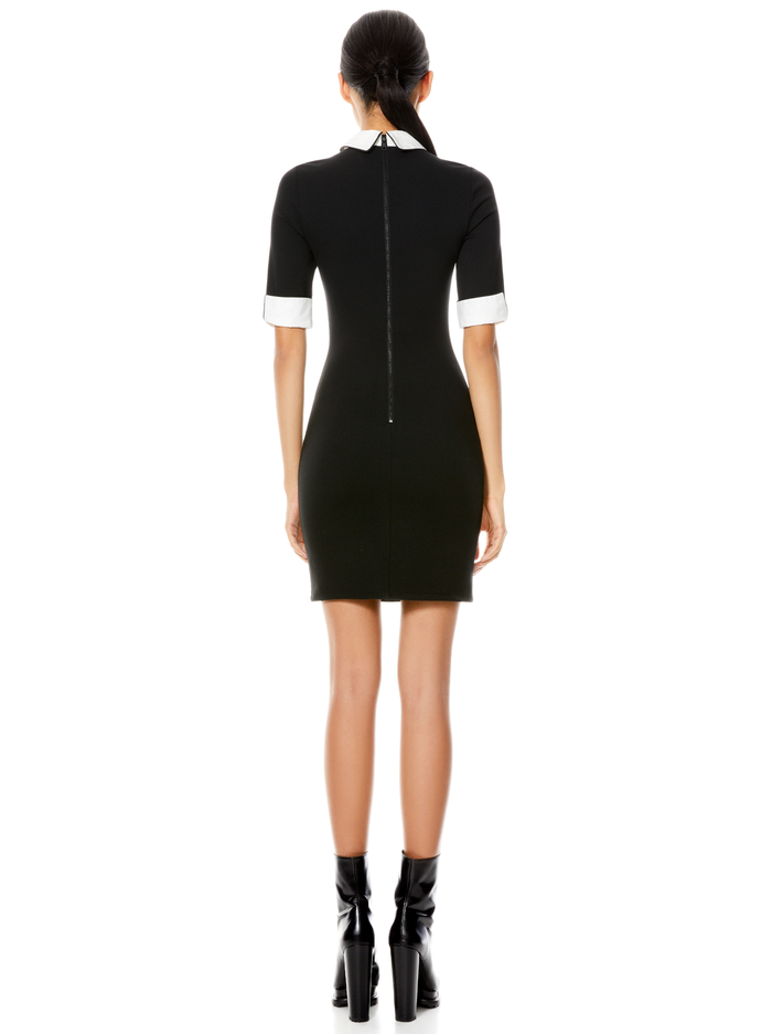 DELORA COLLARED MINI DRESS - BLACK/OFF WHITE image 1 - Alice And Olivia