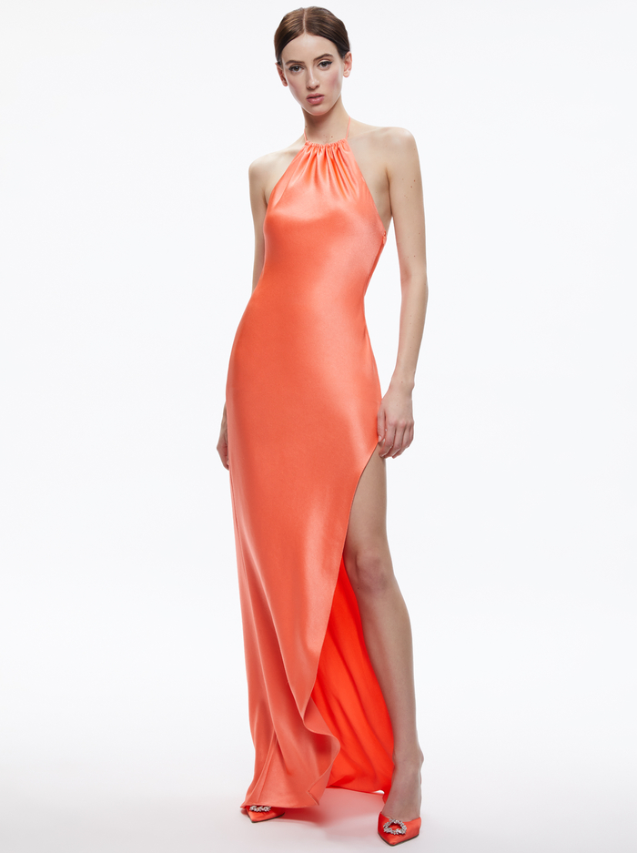 ZUMI OPEN BACK HALTER MAXI DRESS - CORAL SUNSET - Alice And Olivia