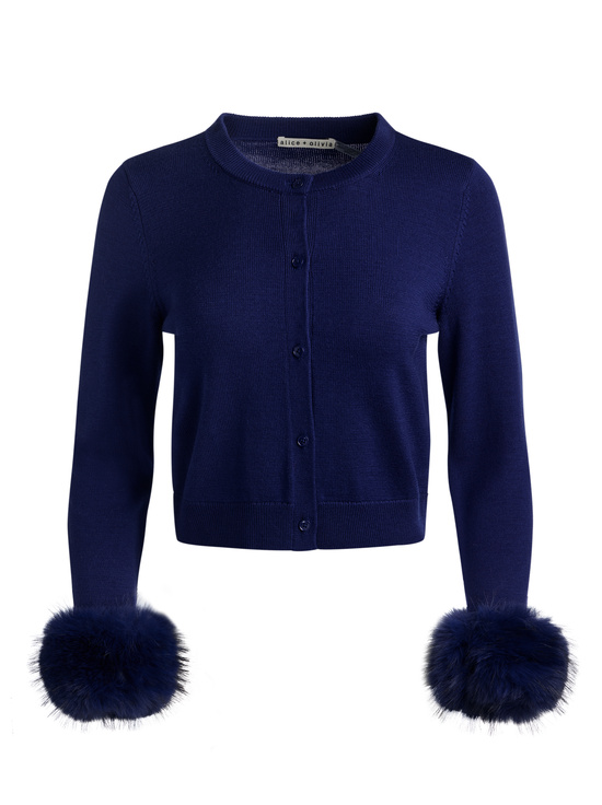 MIDNIGHT BLUE-DOLLIE FAUX FUR CUFF CARDIGAN