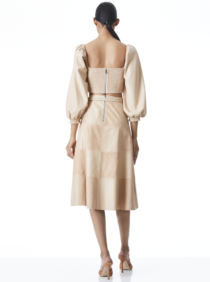 SOSIE SUEDE PATCHWORK MIDI SKIRT - ALMOND image 1 - Alice And Olivia