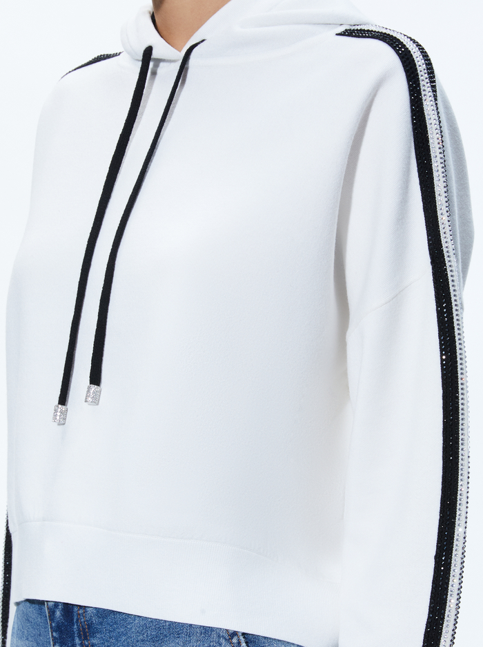 KATERINE EMBELLISHED CROPPED HOODIE - SOFT WHITE/BLACK image 3 - Alice And Olivia