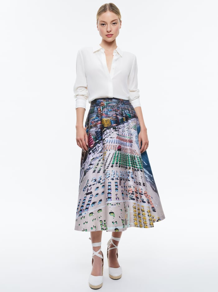 EARLA HIGH RISE FLARE SKIRT - WHISPERING WAVES image 2 - Alice And Olivia