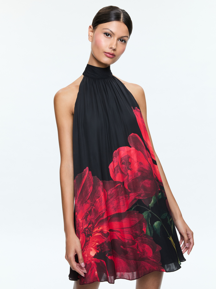 CORINE MINI DRESS - PEONY PETALS BRIGHT RUBY image 3 - Alice And Olivia
