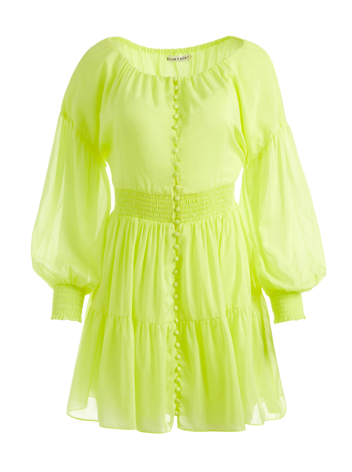 Kiara Button Front Mini Dress In Neon Keylime | Alice And Olivia