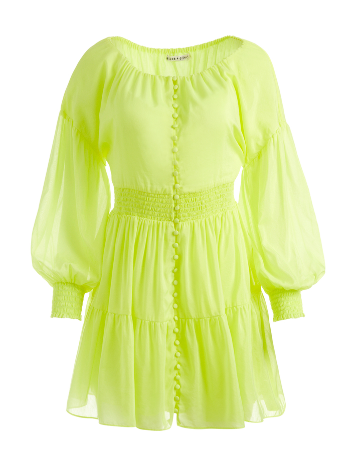 KIARA BUTTON FRONT MINI DRESS - NEON KEYLIME image 5 - Alice And Olivia
