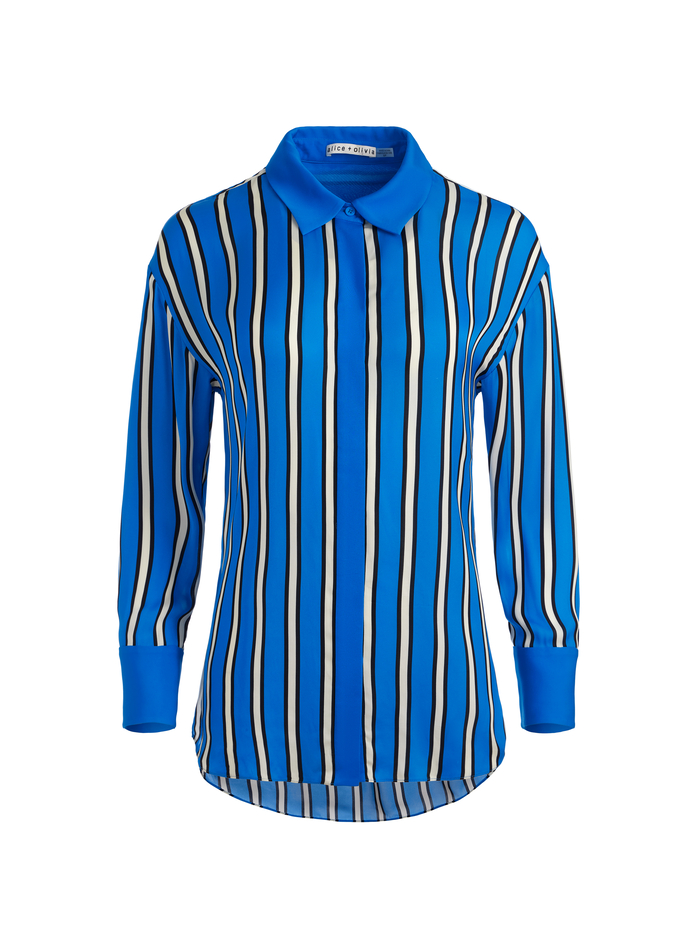 DIMITRA OVERSIZED BUTTON DOWN - TEAKWOOD STRIPE FRENCH BLUE image 5 - Alice And Olivia