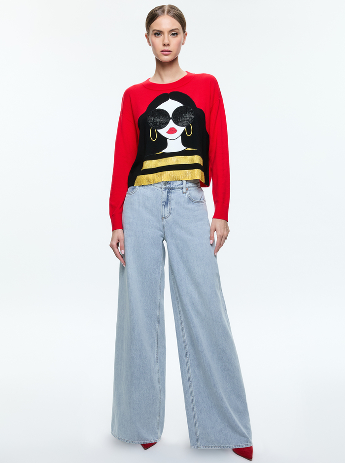 STACEFACE PULLOVER - BRIGHT RUBY MULTI image 4 - Alice And Olivia