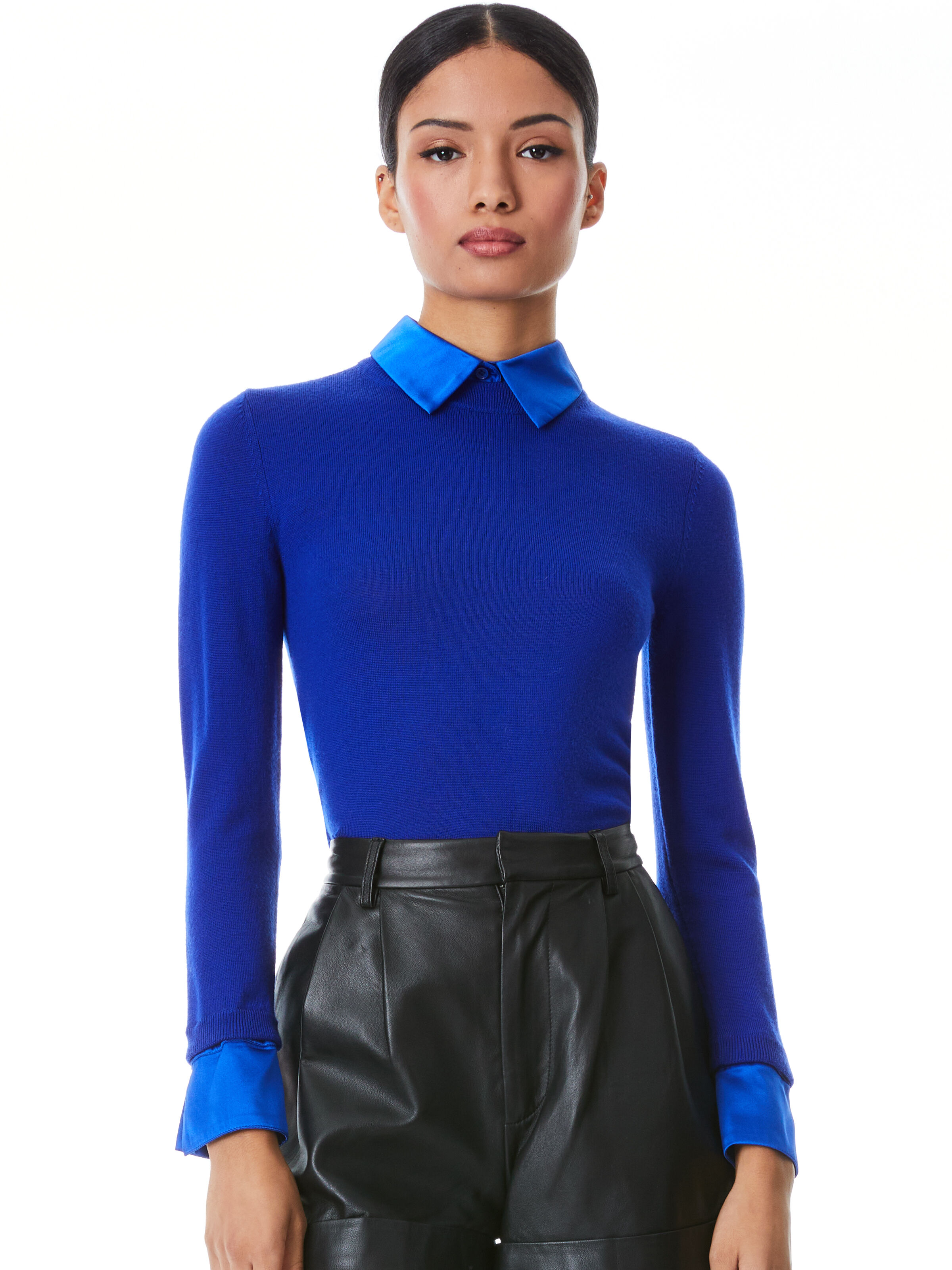 Porla Collared Sweater In Royalty Alice Olivia