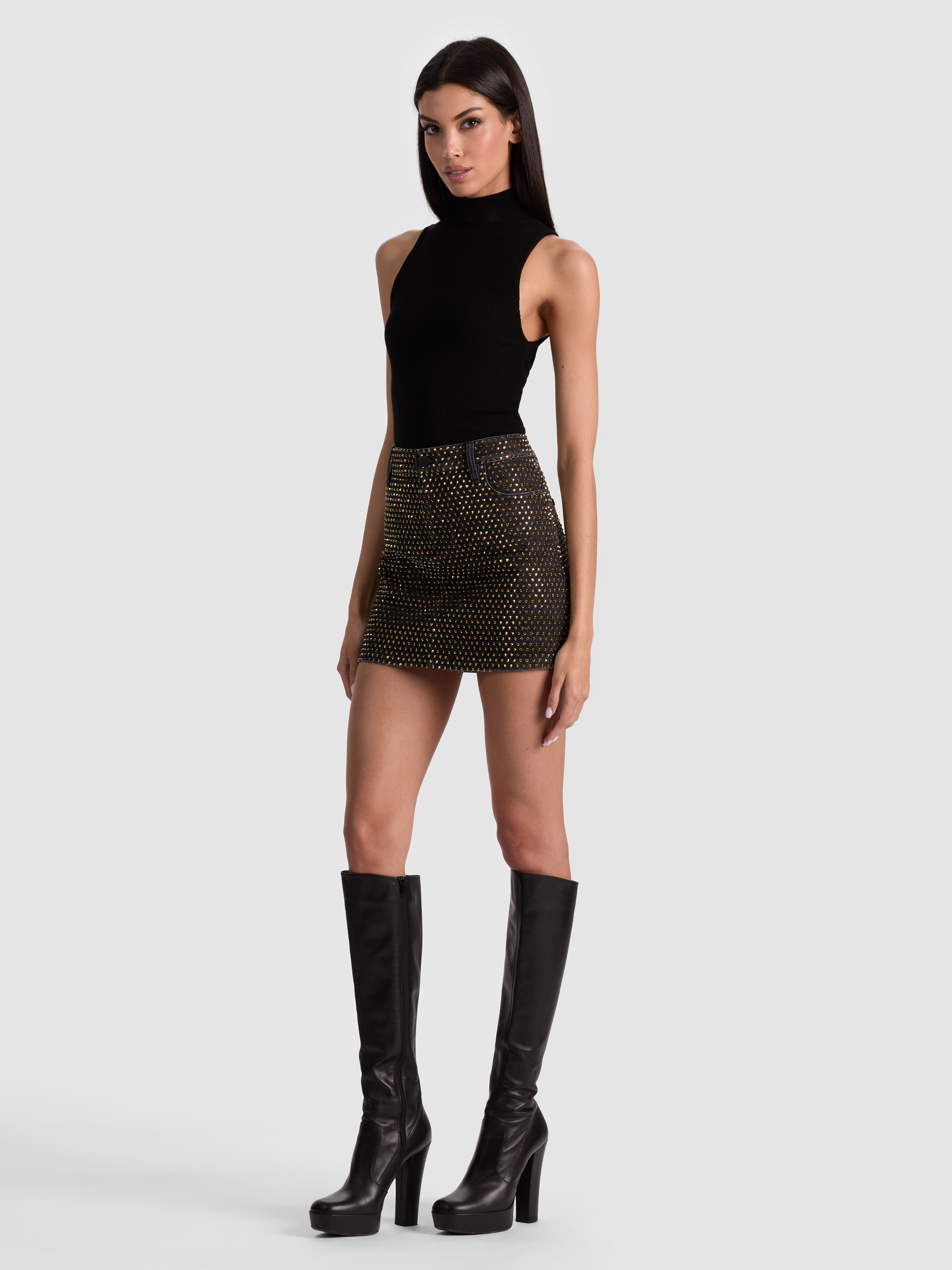 美品【alice+olivia】黒 レザー プリーツスカート　0サイズ Alice + Olivia Toni Faux Leather Pleated Miniskirt | Saks