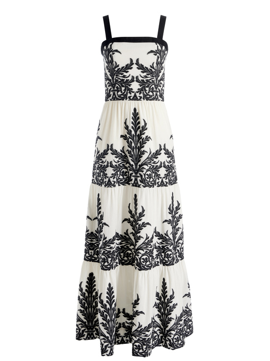 OFF WHITE/BLACK-SAIGE TIERED MAXI DRESS