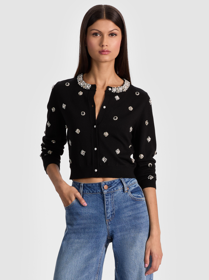 DOLLIE EMBELLISHED CARDIGAN - BLACK - Alice And Olivia