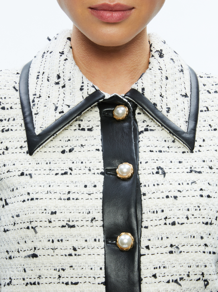 RENAE CROPPED VEGAN LEATHER JACKET - OFF WHITE/BLACK image 3 - Alice And Olivia