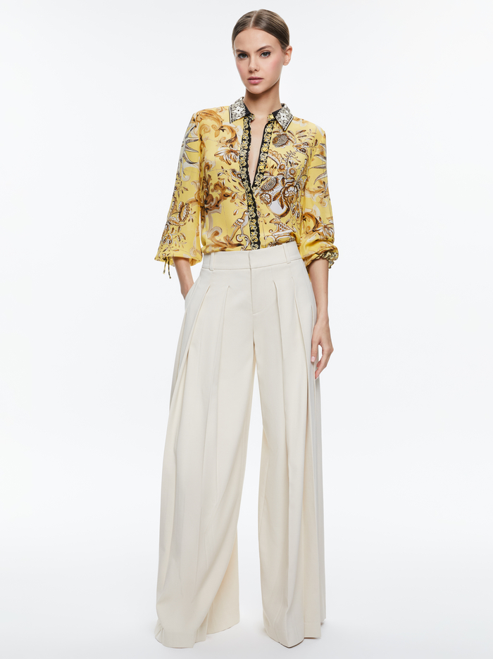 WILLA BLOUSON TIE SLEEVE TOP - LISBOA LEMON MERINGUE image 4 - Alice And Olivia