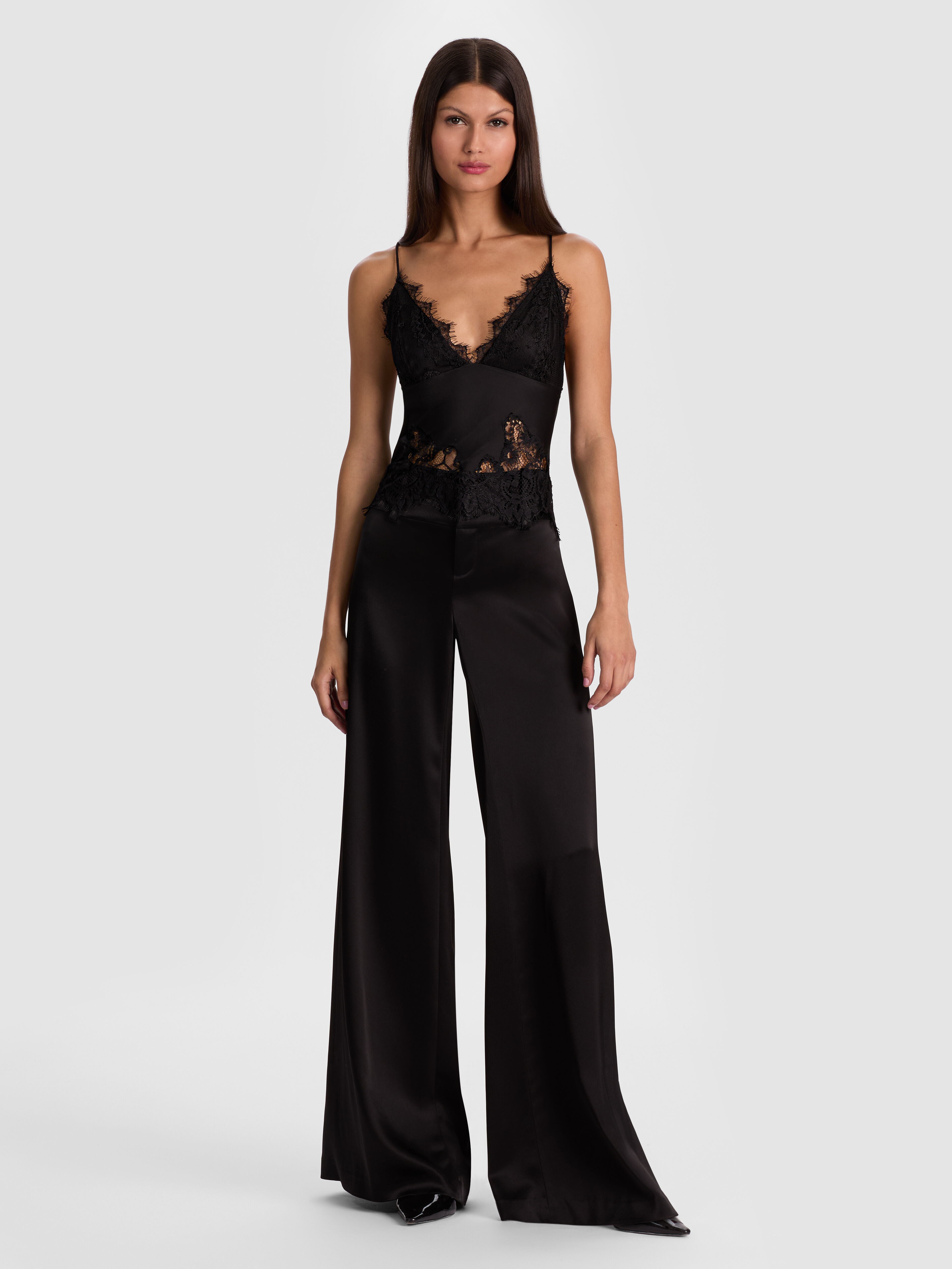 Claudia Lace Slip Top In Green Mystique/black | Alice + Olivia