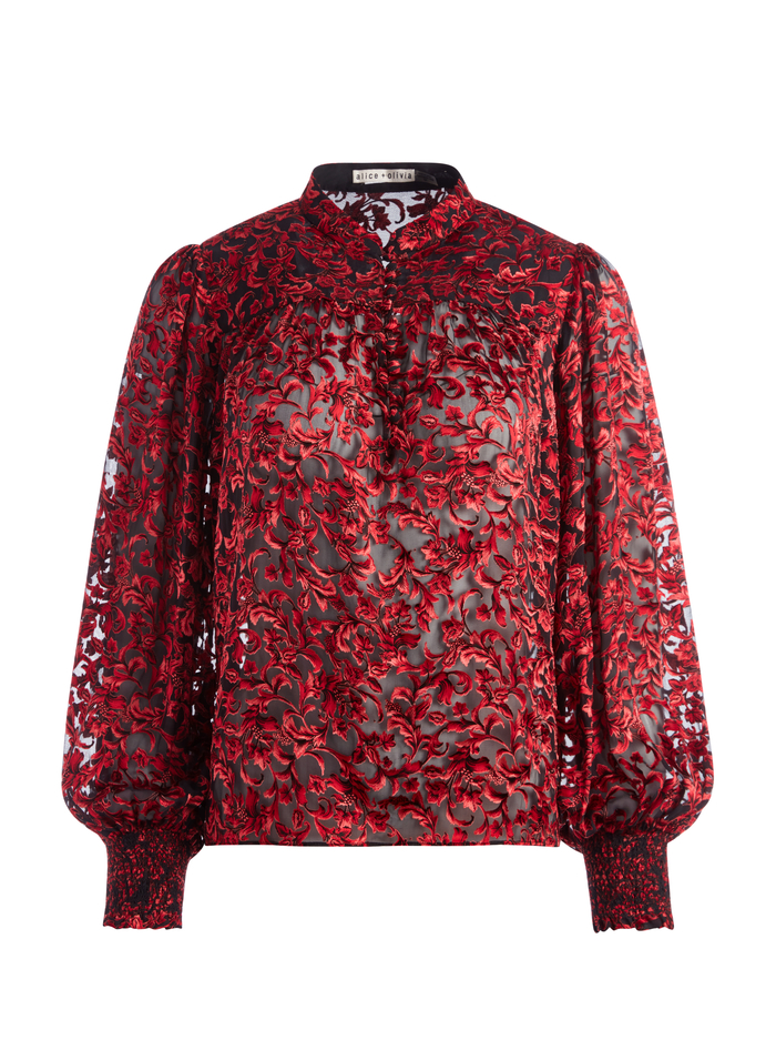 SERENA MANDARIN COLLAR BLOUSE - UPSTATE SCROLL DEEP RUBY image 5 - Alice And Olivia