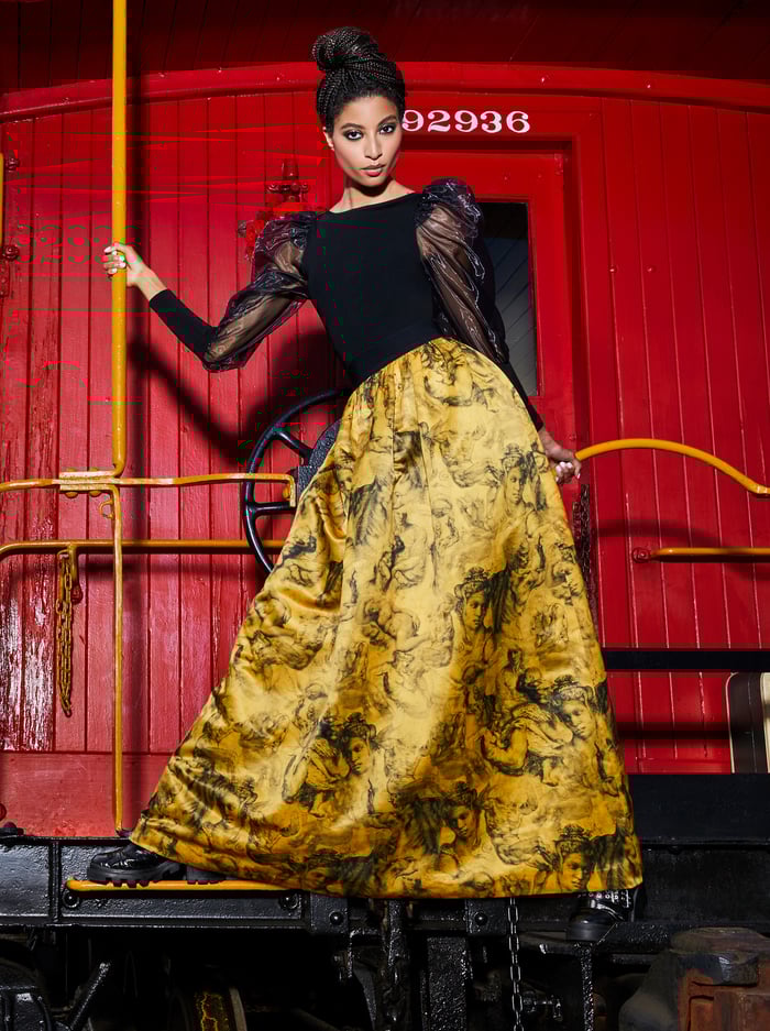 TINA LONG BALL GOWN SKIRT - ANGELO COLLAGE SAFFRON image 6 - Alice And Olivia