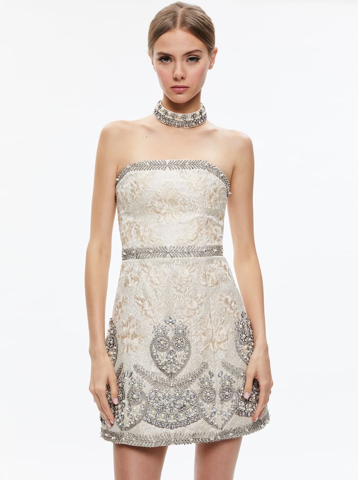 PAIGE EMBELLISHED CHOKER MINI GOWN - MULTI image 2 - Alice And Olivia