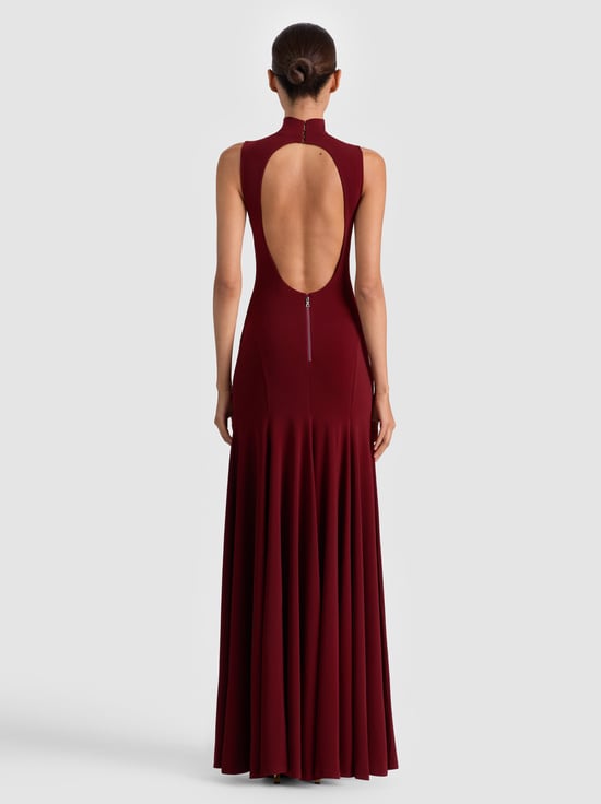 OXBLOOD-AUGUSTA OPEN BACK MAXI DRESS