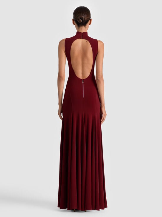 OXBLOOD-AUGUSTA OPEN BACK MAXI DRESS