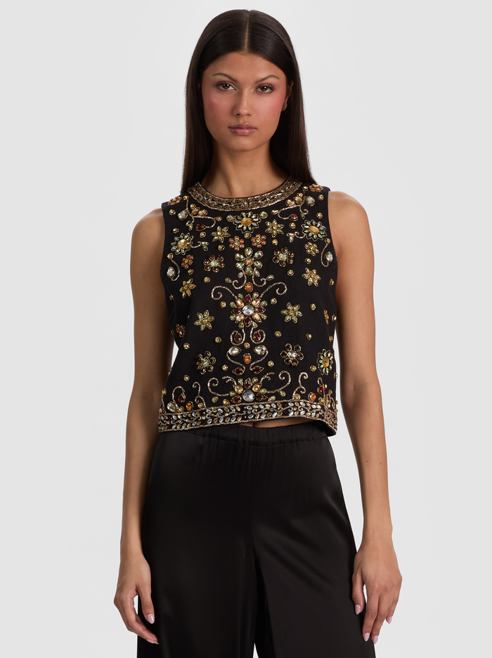 AMAL EMBELLISHED TANK - BLACK/MULTI - ALICE + OLIVIA