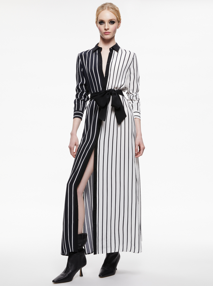 CHASSIDY MAXI SHIRT DRESS - VERTICAL PALAZZO STRIPE BLACK image 4 - Alice And Olivia
