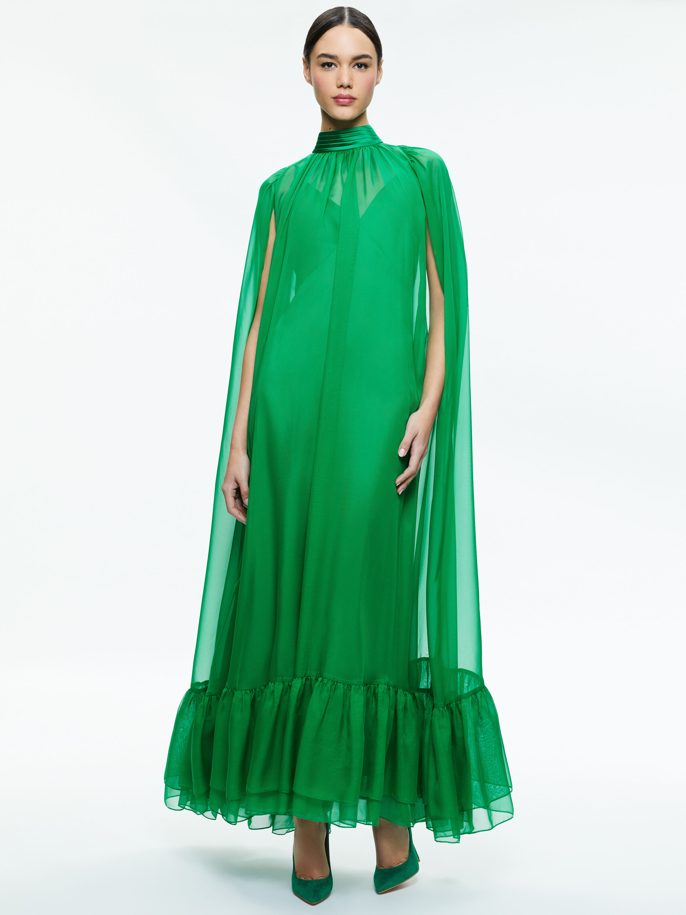 Bottle Green Green Cape Style Gown by THE PEACH PROJECT for rent online |  FLYROBE