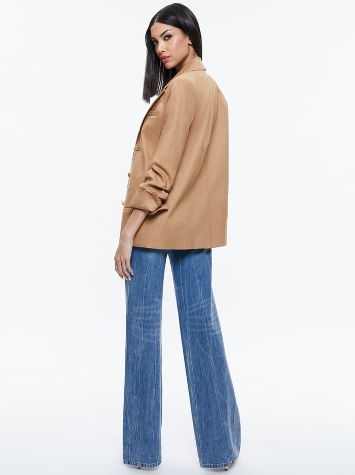 ANTHONY LINEN DOUBLE BREASTED BLAZER - TAN image 2 - Alice And Olivia