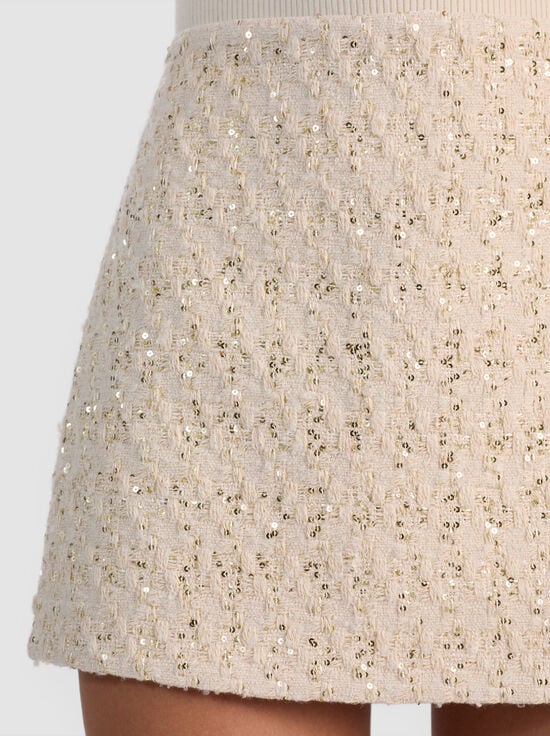NATURAL-RUBI EMBELLISHED TWEED MINI SKIRT