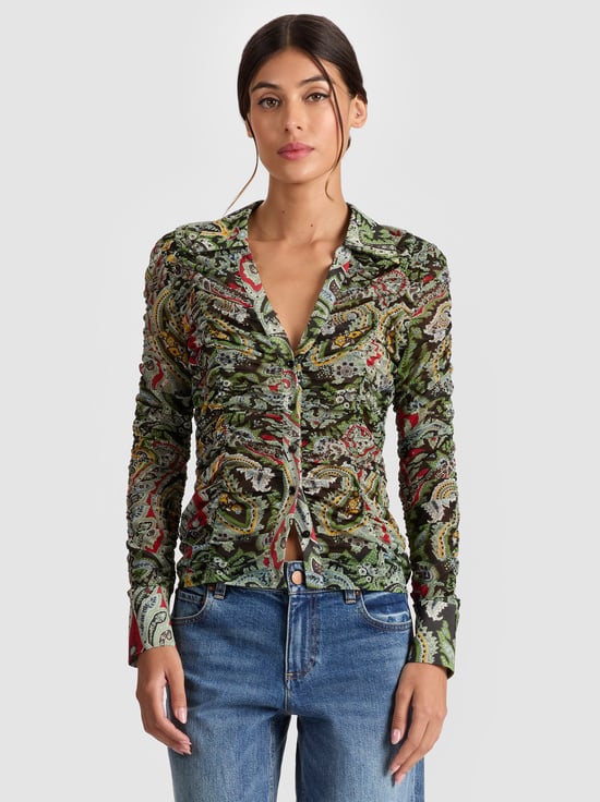 PAISLEY POEM-PORTIA MESH BUTTON DOWN