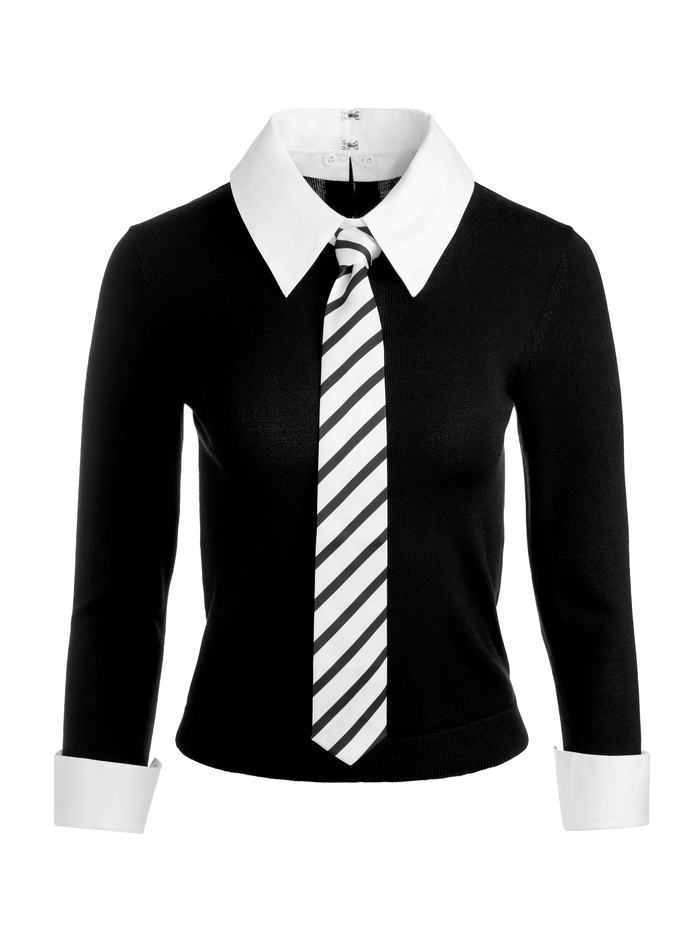 PORLA COLLARED TIE SWEATER - BLACK COMBO image 5 - Alice And Olivia