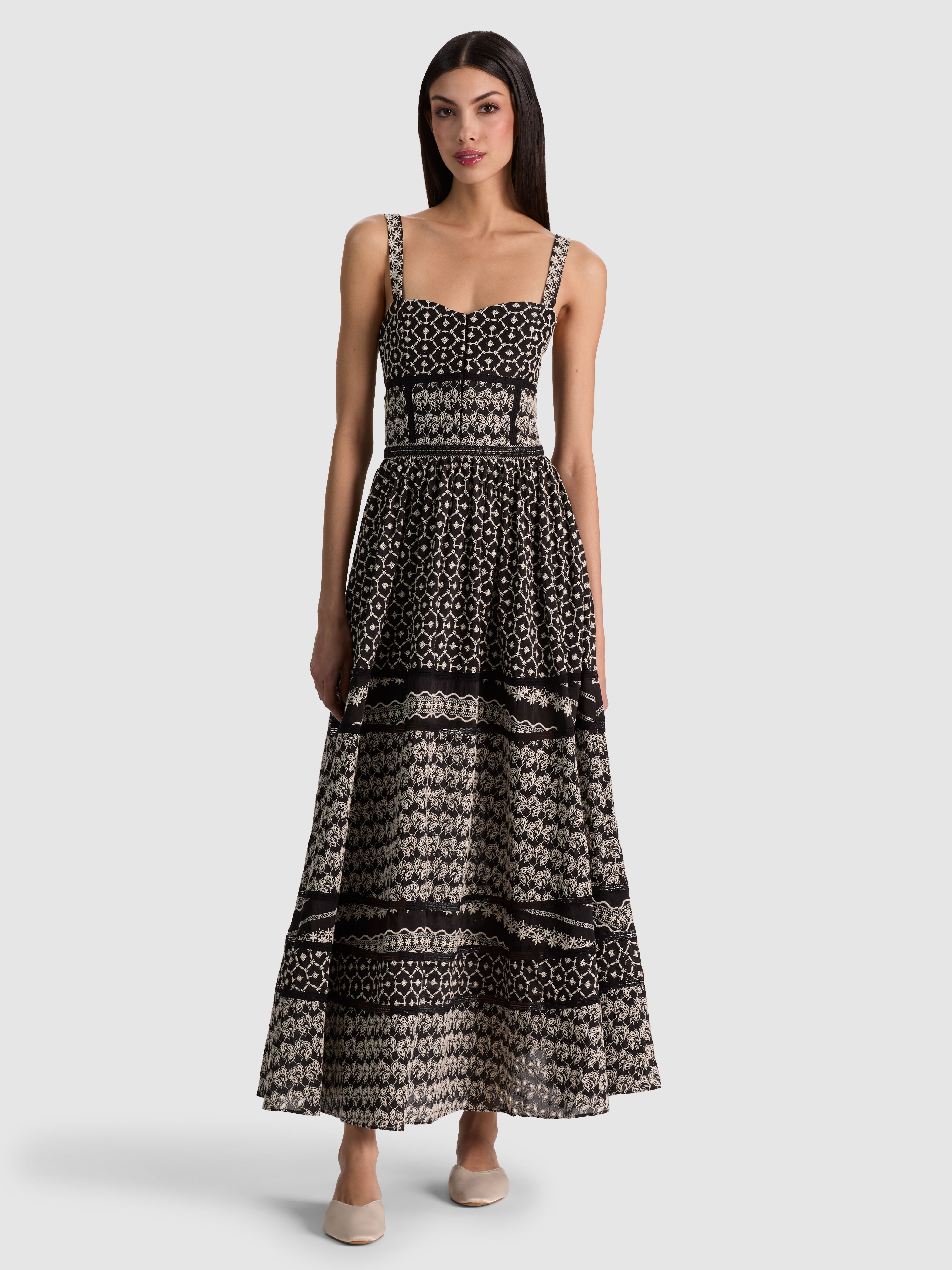 ANYA MIDI DRESS in BLACK/OFF WHITE | ALICE + OLIVIA