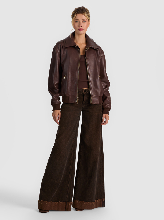 COLLINS DOUBLE LAYER LEATHER JACKET - DARK CHOCOLATE image 2 - ALICE + OLIVIA