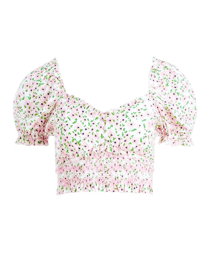 RIANNA PUFF SLEEVE CROP TOP - MONTEREY DITSY SOFT WHITE image 4 - Alice And Olivia