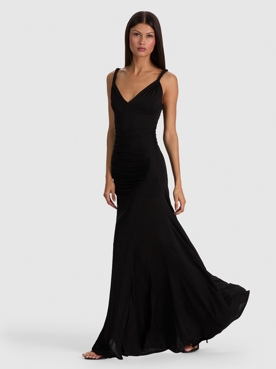 BLACK-BIANCA TWIST STRAP MAXI DRESS