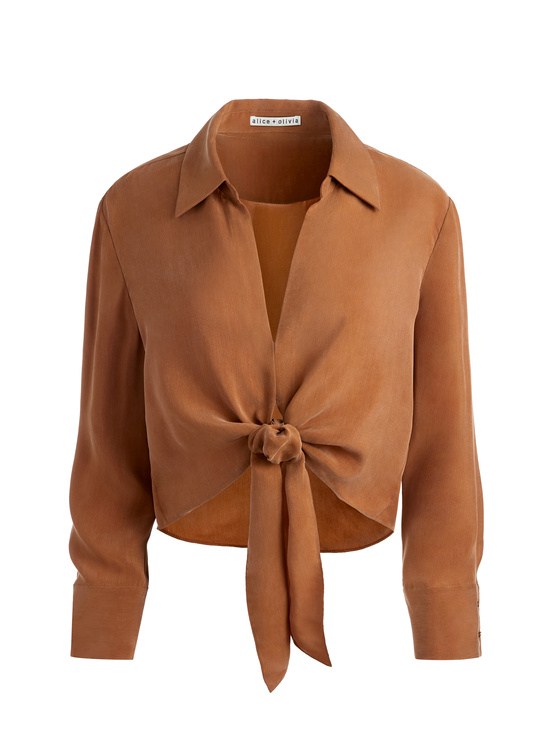 CAMEL-HANNON TIE FRONT BLOUSE