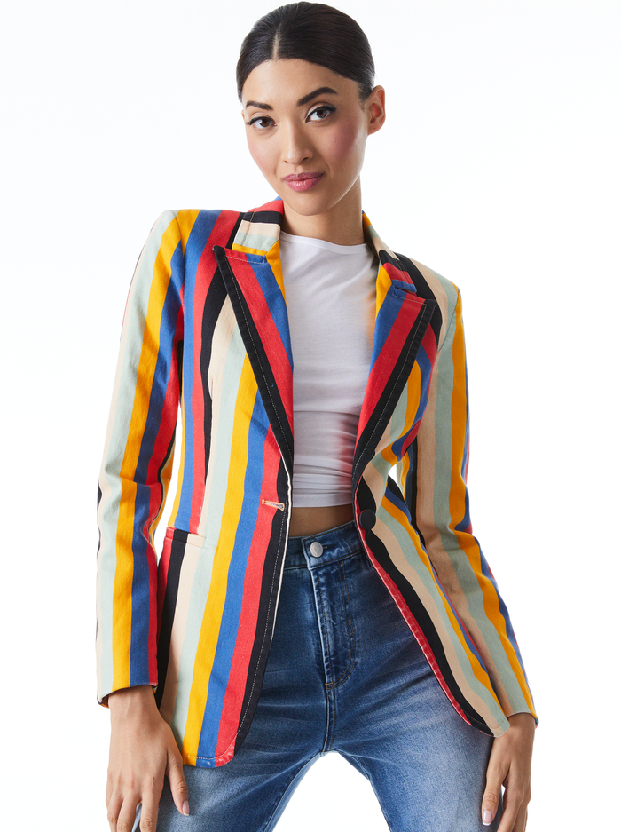 BREANN FITTED BLAZER - BOHEME STRIPE - Alice And Olivia