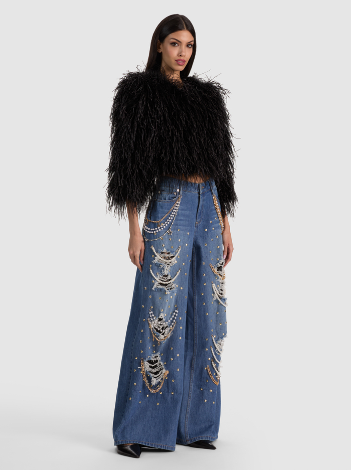 KIDMAN FEATHERED JACKET - BLACK image 4 - ALICE + OLIVIA