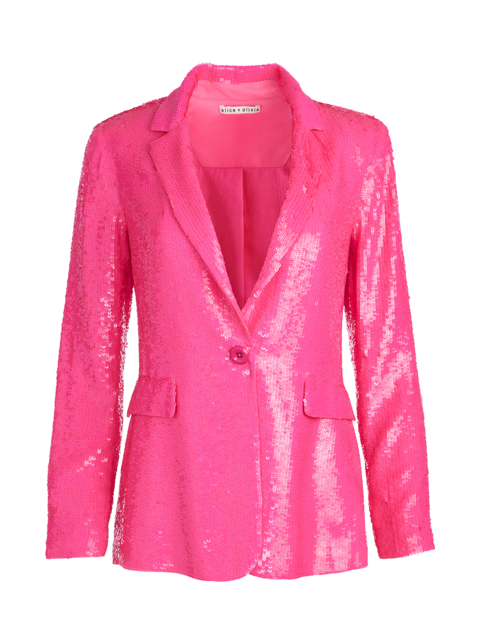 MACEY SEQUIN NOTCH COLLAR BLAZER - WILD PINK image 5 - Alice And Olivia