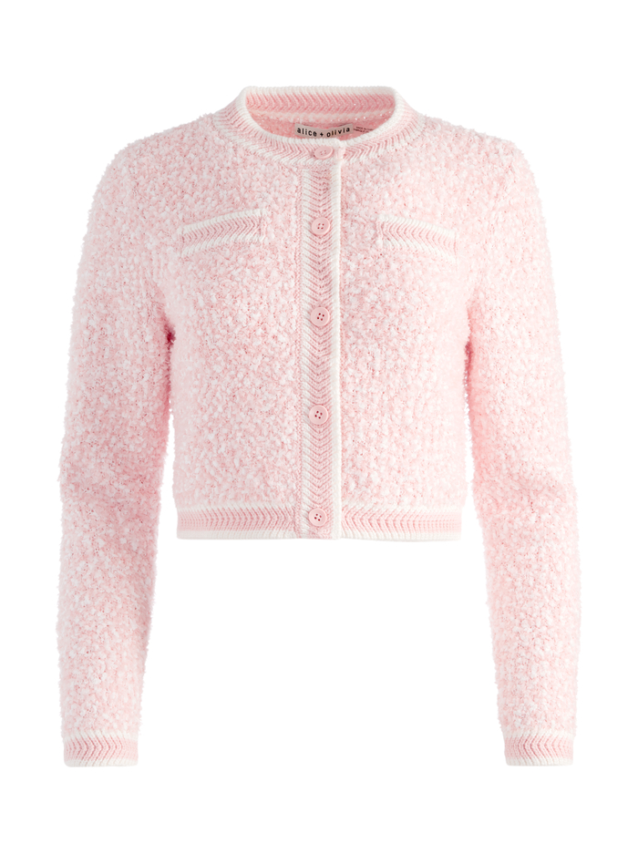 NOELLA CREW NECK CROPPED CARDIGAN - ENGLISH ROSE/SOFT WHITE image 5 - Alice And Olivia