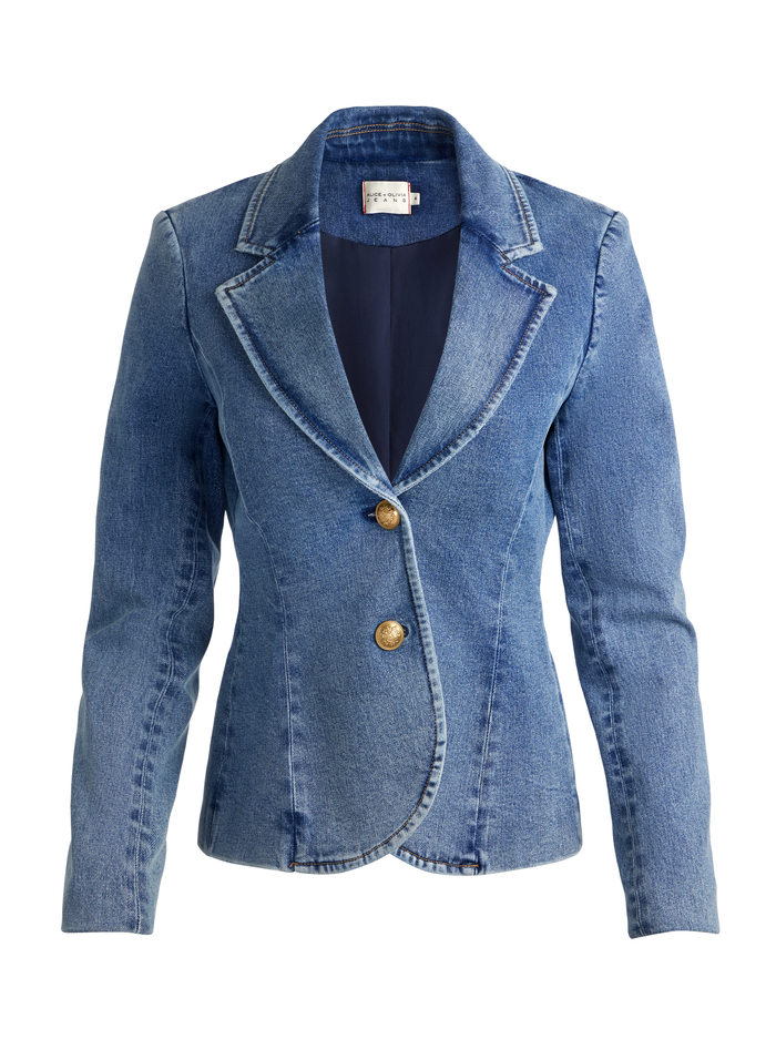 IANA DENIM SCULPTED BLAZER - ROMY DARK VINTAGE BLUE image 5 - Alice And Olivia