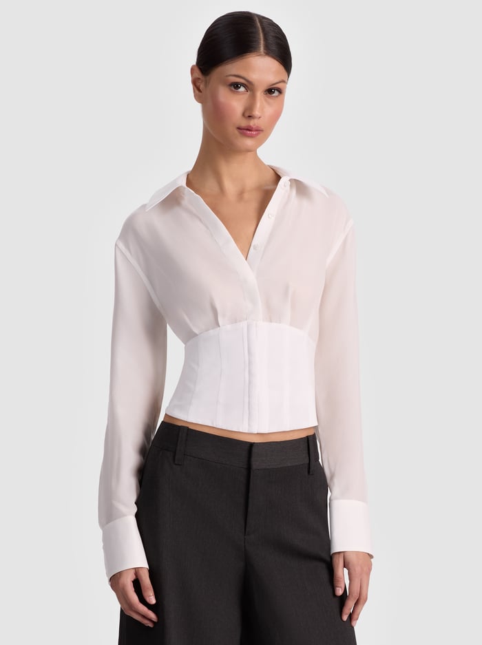 EDIE SEAMED CORSET BUTTON DOWN - OFF WHITE - ALICE + OLIVIA