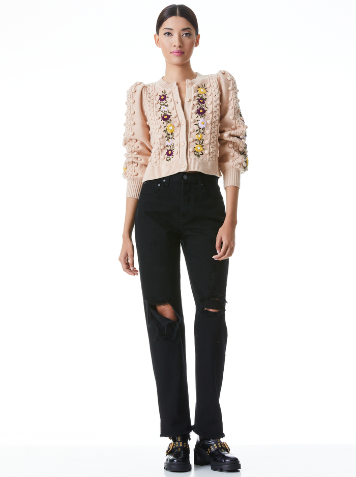 KITTY PUFF SLEEVE CARDIGAN - ALMOND/MULTI image 2 - Alice And Olivia