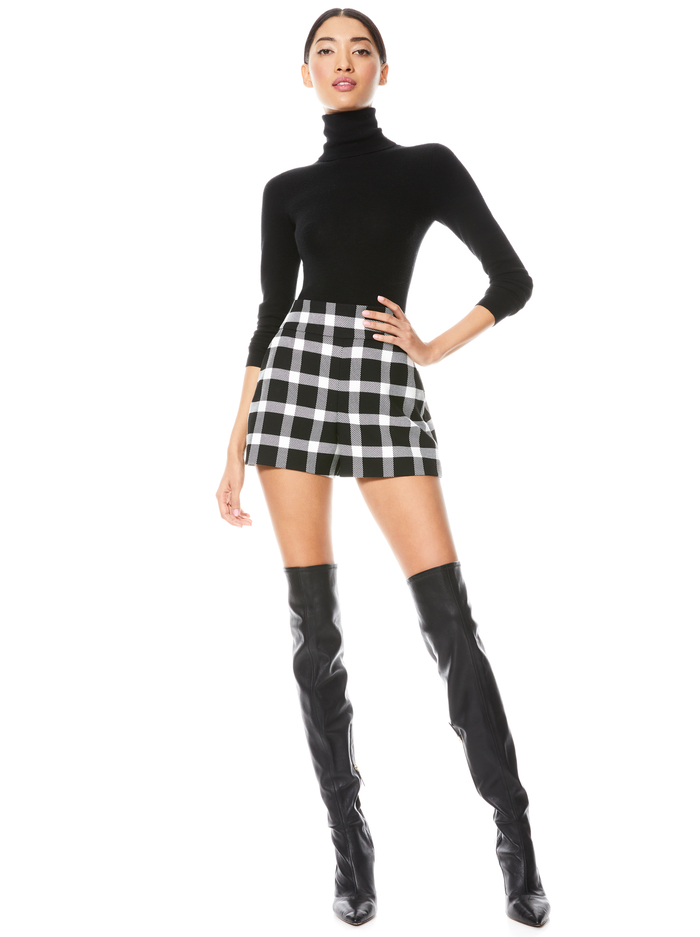 DONALD HIGH WAIST PLAID SHORT - BLACK/WHITE image 2 - Alice And Olivia