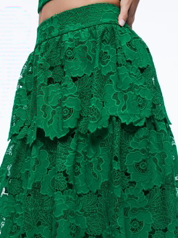 JIA EYELET TIERED RUFFLE MAXI SKIRT - EMERALD image 3 - Alice And Olivia