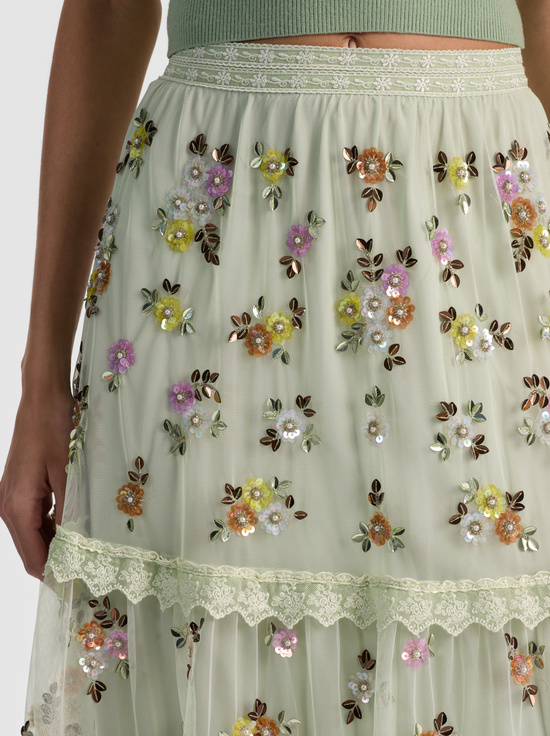 LIGHT SAGE MULTI-ALLEGRA EMBELLISHED MAXI SKIRT