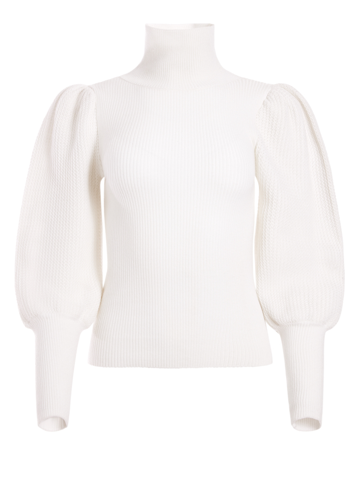 Babette Puff Sleeve Turtleneck In Soft White | Alice And Olivia