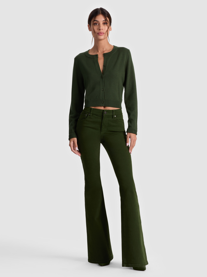 DOLLIE FAUX FUR CUFF CARDIGAN - DARK OLIVE image 4 - Alice And Olivia