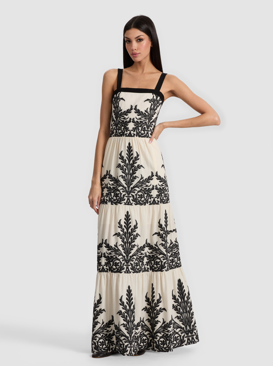 OFF WHITE/BLACK-SAIGE TIERED MAXI DRESS